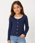 Tommy Hilfiger Girls Navy Blue Ribbed Button Front Top