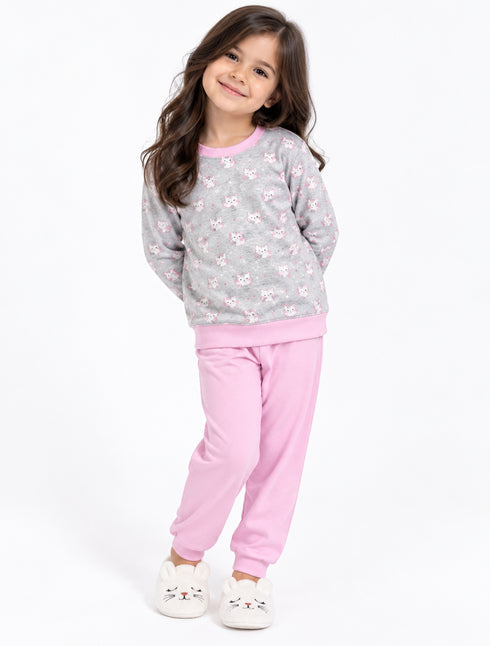Girls Cat Print Sweatshirt & Jogger Set