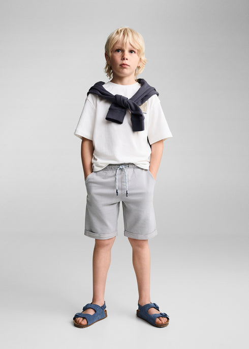 Mango Grey Elastic waist cotton Bermuda shorts