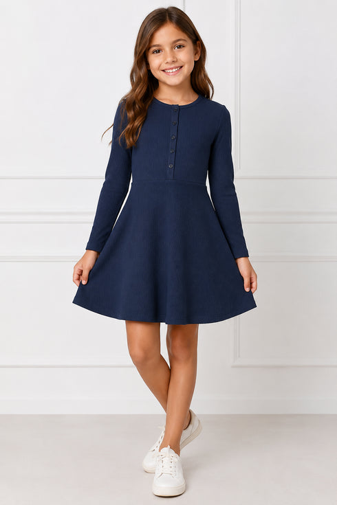Tommy Hilfiger Girls Navy Ribbed Fit & Flare Dress