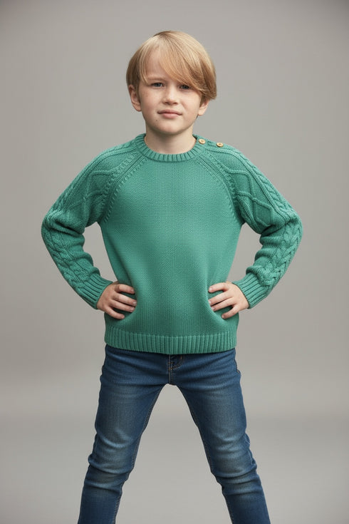 Boys Winter Knit Sweater for Kids – Thick Warm Wool Style Pullover | Green Premium Winter Wear