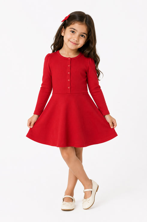 Tommy Hilfiger Girls Red Long Sleeve Skater Dress