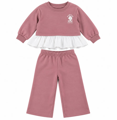 Lefties Girls Little Bear Ruffle Top & Wide-Leg Pants Set