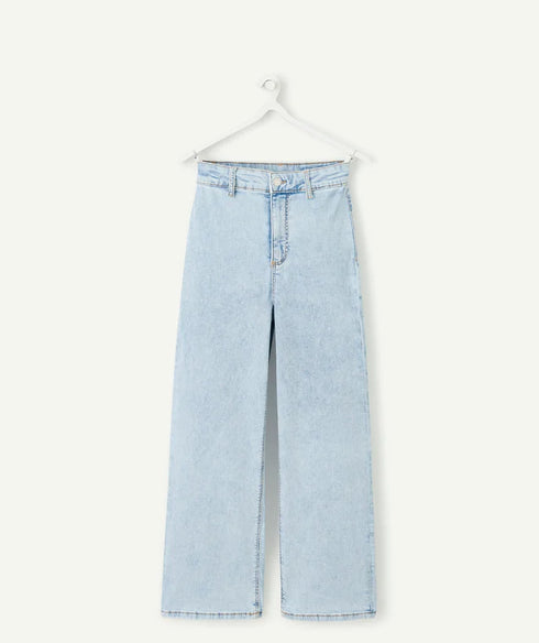 Girl's denim wide leg jeans blue low impact