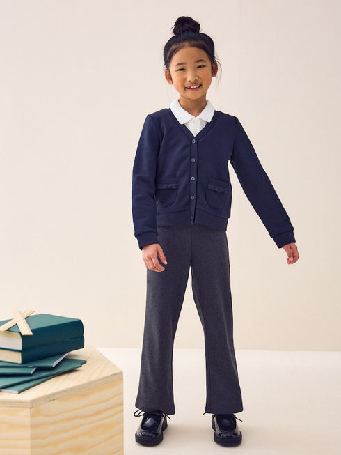 Navy Blue Cotton Rich Frill Pocket Jersey School Cardigan