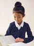 Navy Blue Cotton Rich Frill Pocket Jersey School Cardigan