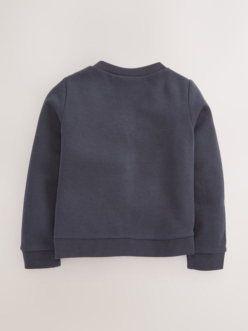 Navy Blue Cotton Rich Frill Pocket Jersey School Cardigan