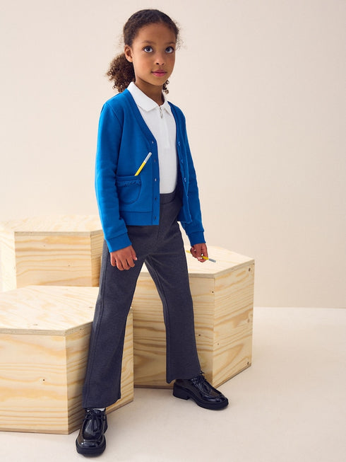 Blue Cotton Rich Frill Pocket Jersey School Cardigan