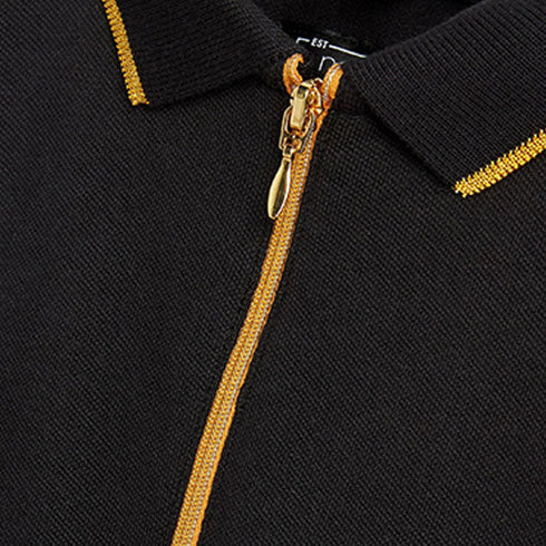 Black/Gold Zip Neck Polo Shirt