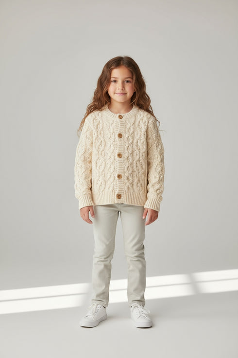 Ecru Chunky Knit Bobble Cardigan (6mths-12mths)