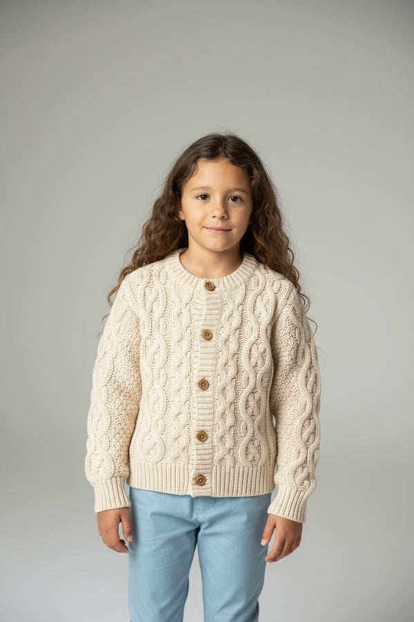 Ecru Chunky Knit Bobble Cardigan (6mths-12mths)