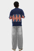 Boys Blue Printed Polo Collar Jumper