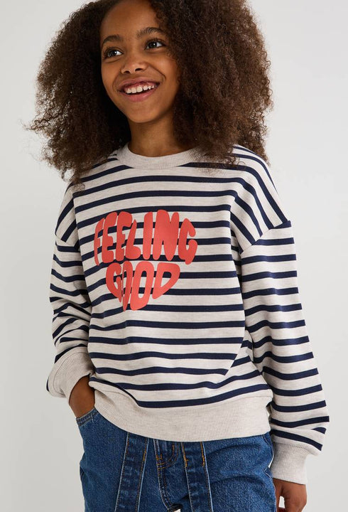 Striped sweatshirt containing GOTS organic cotton