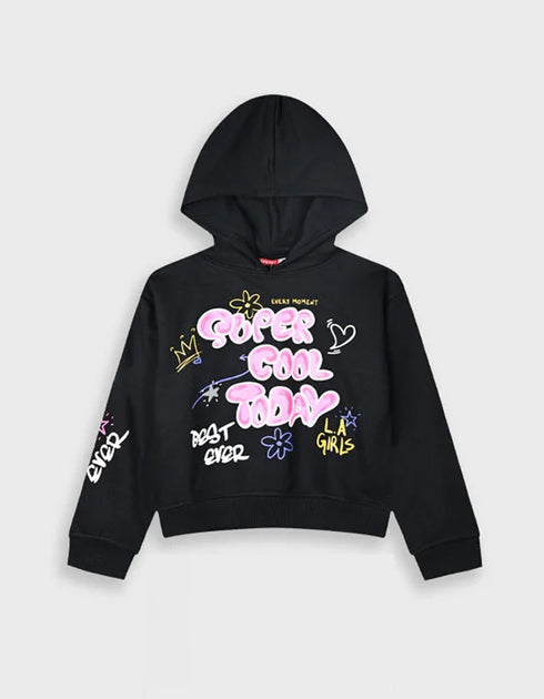 Hooded sweatshirt with print for girl | BLACK
