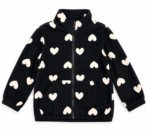 Joe Fresh Girls Black & Cream Heart Print Fleece Zip Up Jacket