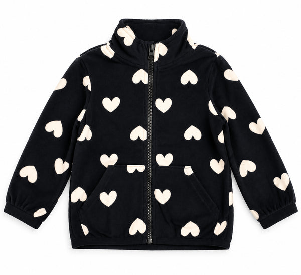Joe Fresh Girls Black & Cream Heart Print Fleece Zip Up Jacket