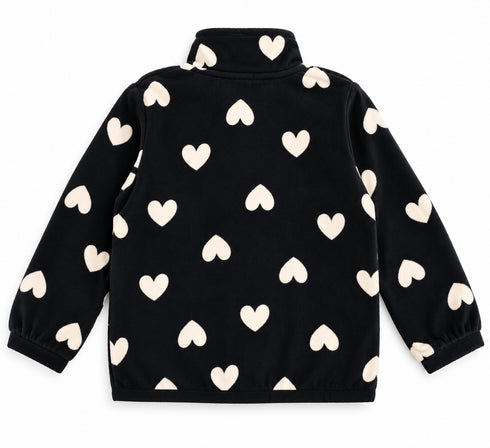 Joe Fresh Girls Black & Cream Heart Print Fleece Zip Up Jacket
