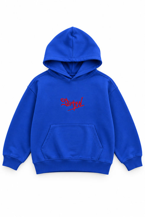 ZARA Boys Royal Blue Oversized Hoodie with Red Embroidered Logo