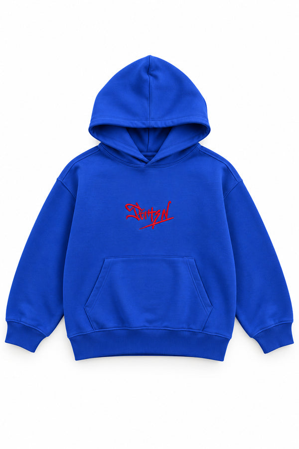 ZARA Boys Royal Blue Oversized Hoodie with Red Embroidered Logo