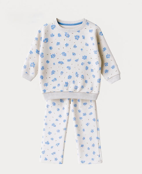 OVERALL FLORAL PLUSH SWEATSHIRT WITH TROUSER SET