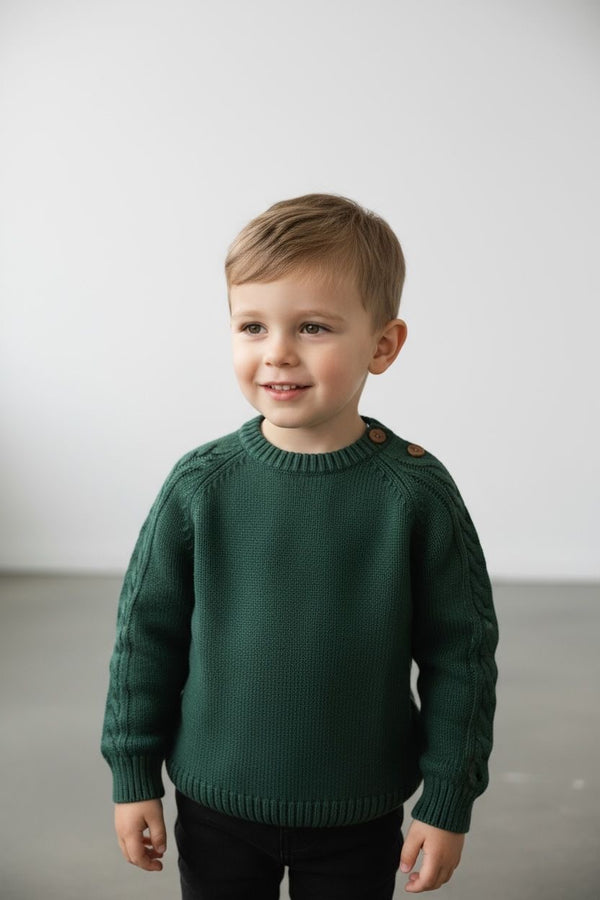 Boys Winter Knit Sweater for Kids – Thick Warm Wool Style Pullover | Green Premium Winter Wear