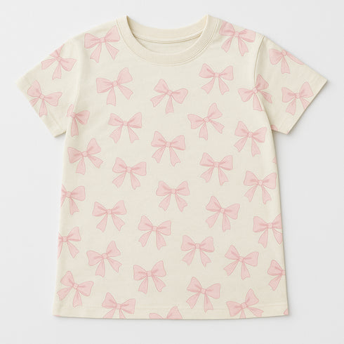 White Round Neck Bowknot All-Over Print