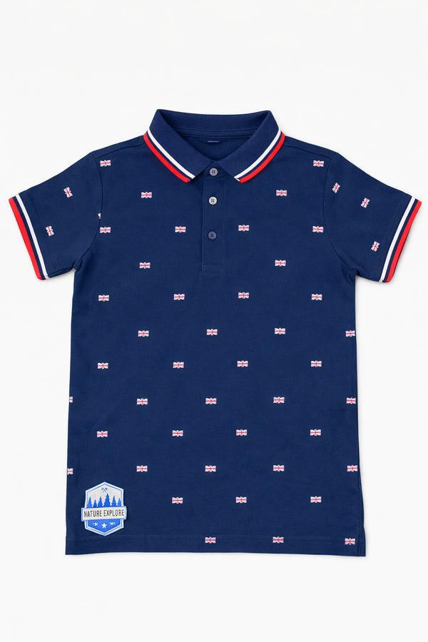 Navy Blue Printed Polo