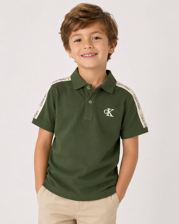 Calvin Klein Kids Polo Shirt | Green Short Sleeve Boys Polo Top | Designer Branded Children’s Shirt | Casual Summer Kidswear