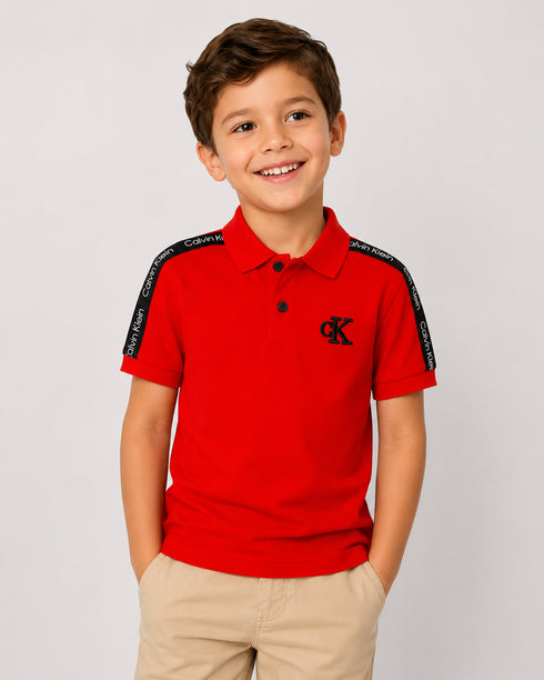 Calvin Klein Kids Red Polo Shirt | Boys Short Sleeve Designer Polo Top | Branded CK Children’s Casual Shirt | Summer Kidswear