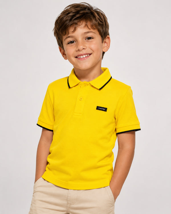 Calvin Klein Kids Yellow Polo Shirt | Boys Short Sleeve Designer Polo Top | Branded Children’s Casual Summer Shirt