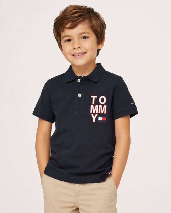 Tommy Hilfiger Kids Navy Polo Shirt | Boys Short Sleeve Designer Polo Top | Branded Children’s Casual Shirt