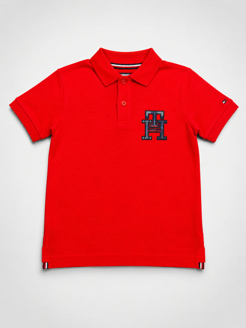 Tommy Hilfiger Kids Red Polo Shirt | Boys Short Sleeve Designer Polo Top | Branded Children’s Casual Shirt