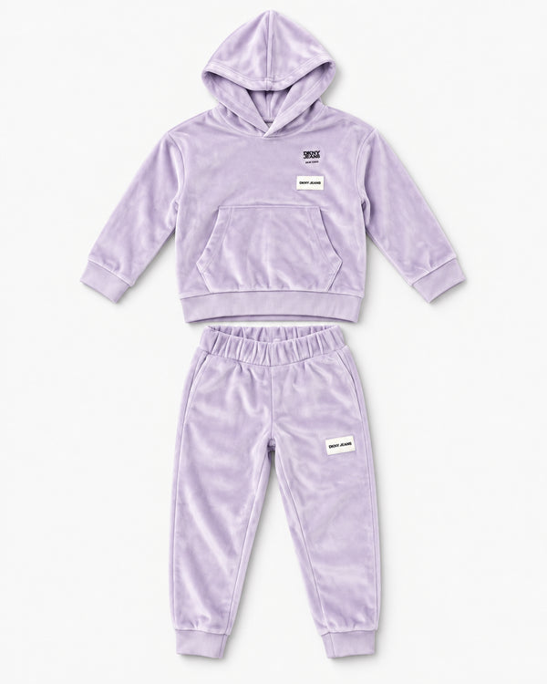 DKNY Girls Lilac Velour Hoodie & Jogger Tracksuit Set