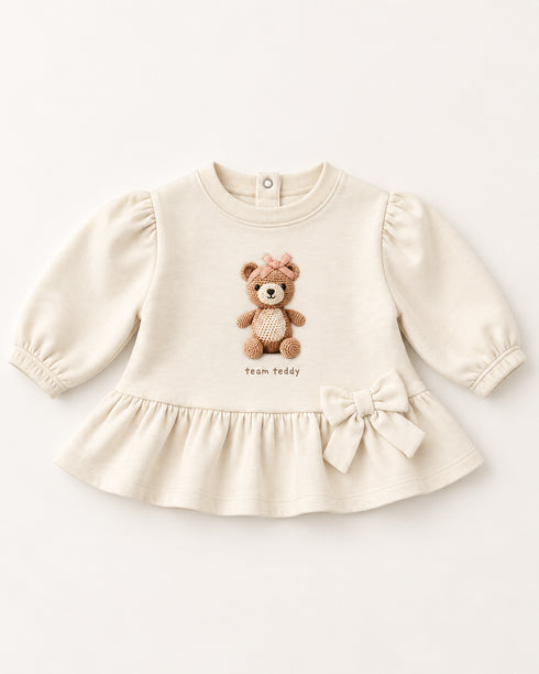 Next Baby Girls Cream Teddy Bear Peplum Top with Bow