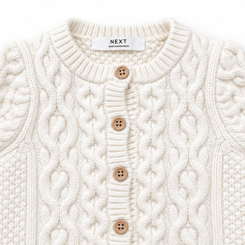 Ecru Chunky Knit Bobble Cardigan