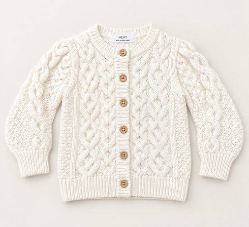 Ecru Chunky Knit Bobble Cardigan
