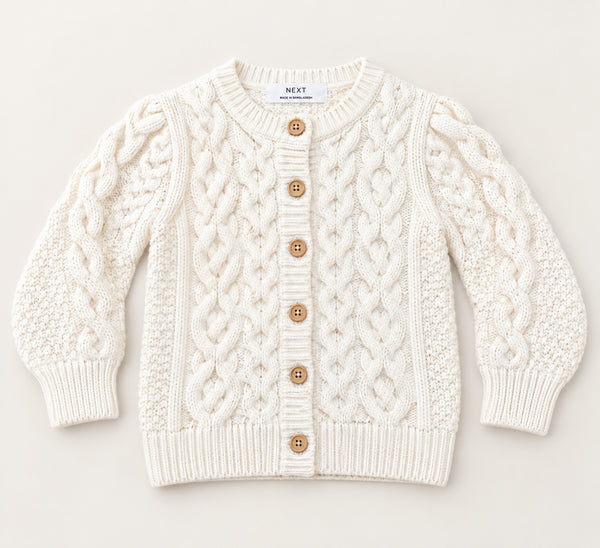 Ecru Chunky Knit Bobble Cardigan