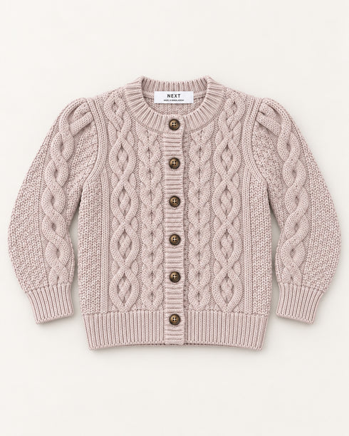 Ecru Chunky Knit Bobble Cardigan (Pink)
