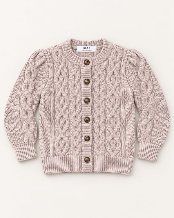 Ecru Chunky Knit Bobble Cardigan (Pink)