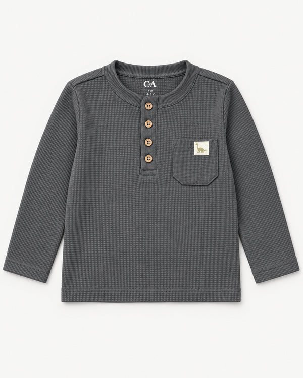 C&A long-sleeve waffle-knit henley shirt