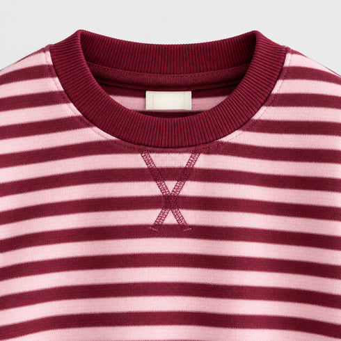 Kids Burgundy & Pink Striped Crewneck Sweatshirt
