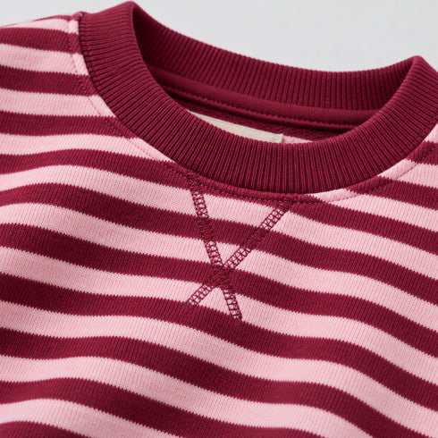 Kids Burgundy & Pink Striped Crewneck Sweatshirt