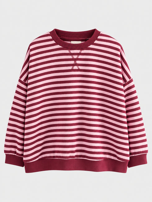 Kids Burgundy & Pink Striped Crewneck Sweatshirt