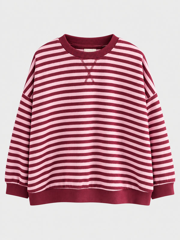 Kids Burgundy & Pink Striped Crewneck Sweatshirt