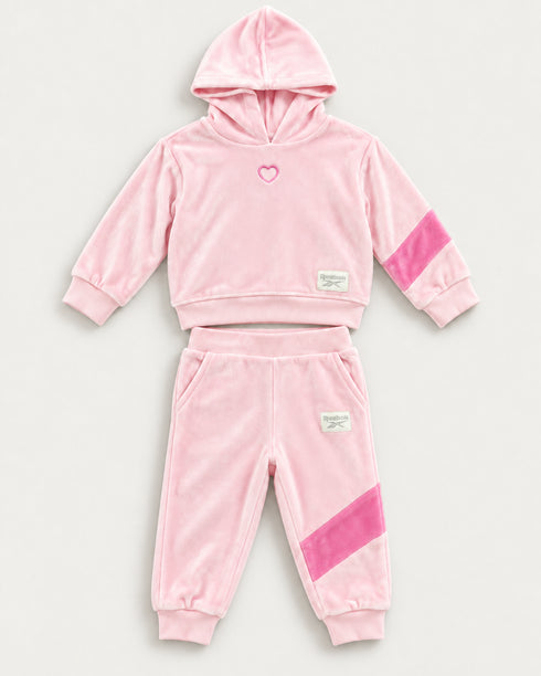 Reebok Girls Pink Velour Hoodie & Jogger Tracksuit Set