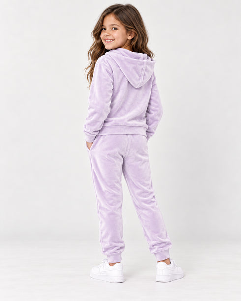 DKNY Girls Lilac Velour Hoodie & Jogger Tracksuit Set