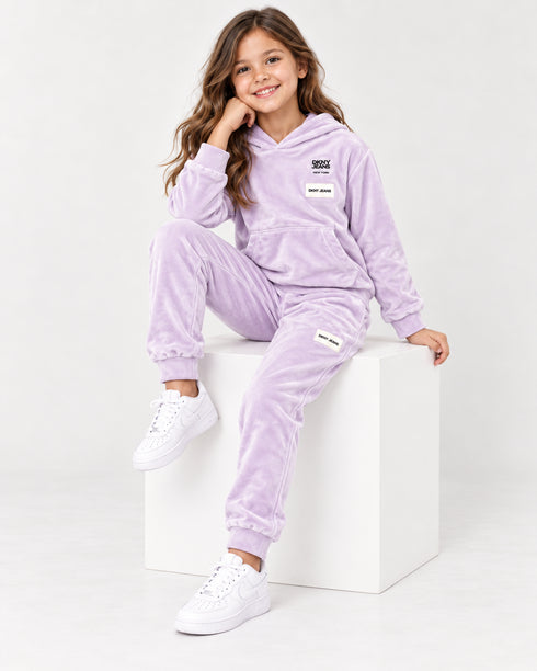 DKNY Girls Lilac Velour Hoodie & Jogger Tracksuit Set