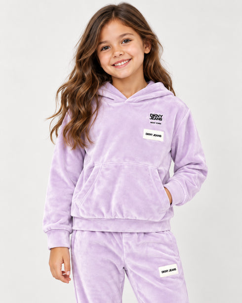 DKNY Girls Lilac Velour Hoodie & Jogger Tracksuit Set