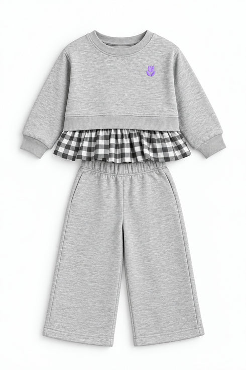 Lefties Girls Grey Checkered Ruffle Co-ord Set