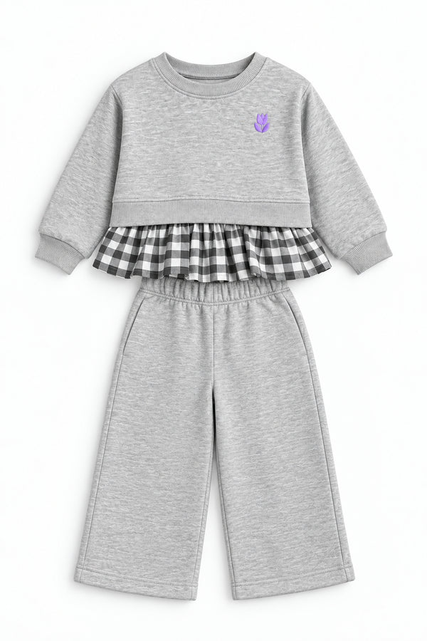 Lefties Girls Grey Checkered Ruffle Co-ord Set